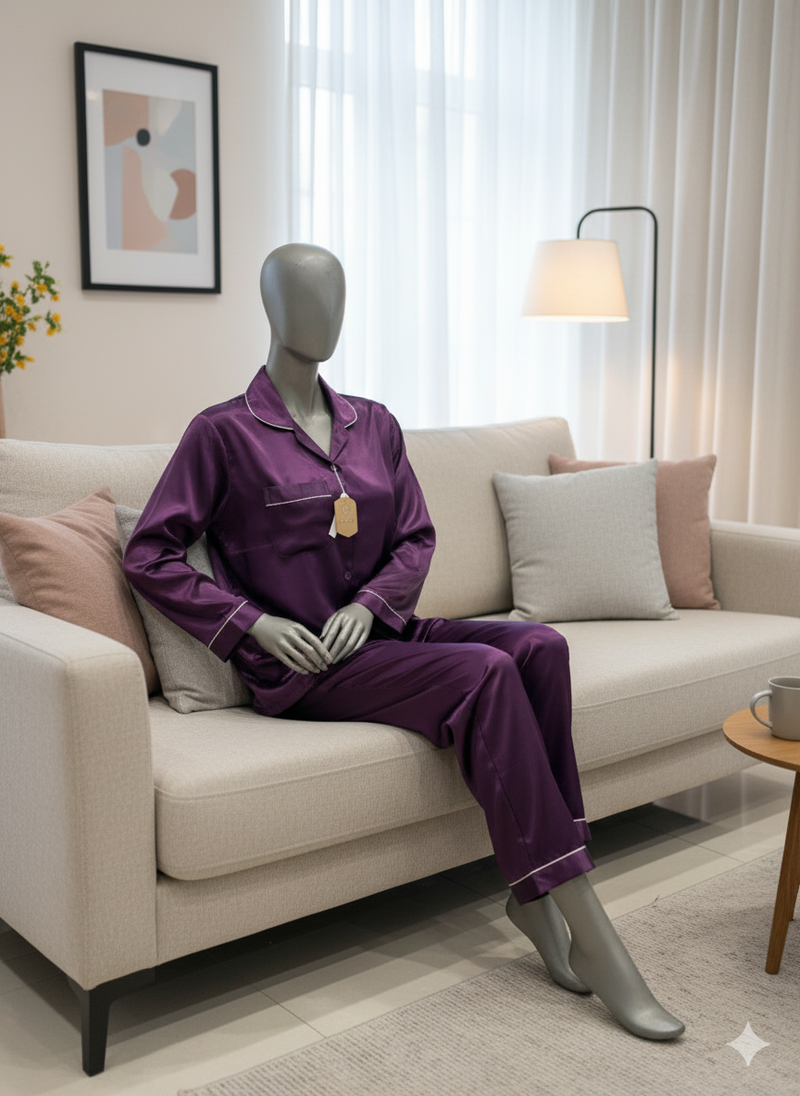 Silk Night Suit for Women – Purple