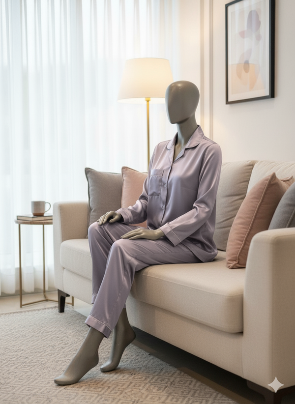 Silk Night Suit for Women – Silver