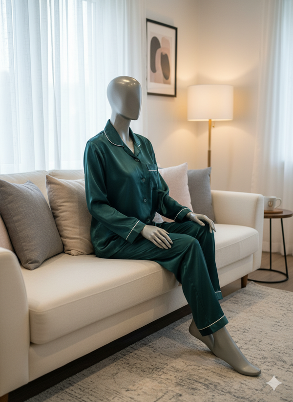 Silk Night Suit for Women – Dark Green