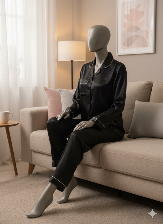 Silk Night Suit for Women – Black