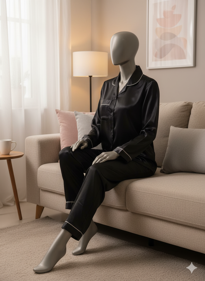 Silk Night Suit for Women – Black