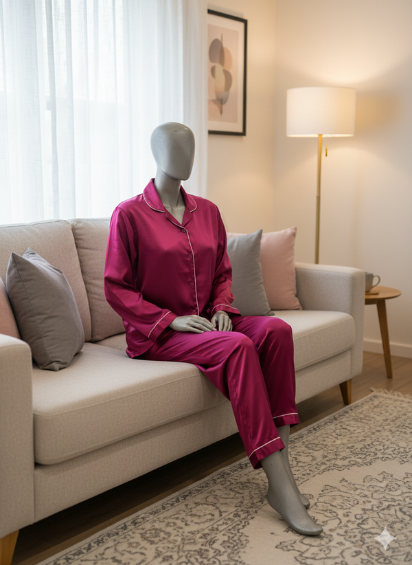 Silk Night Suit for Women – Mehroon