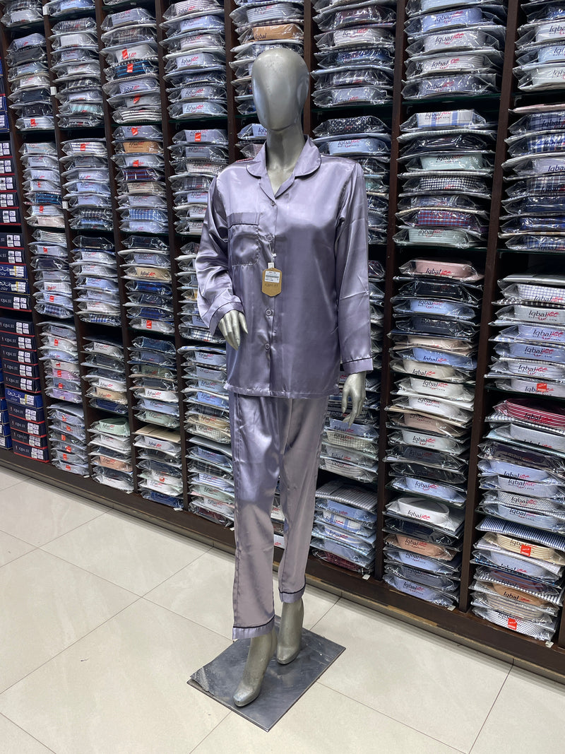 Silk Night Suit for Women – Silver
