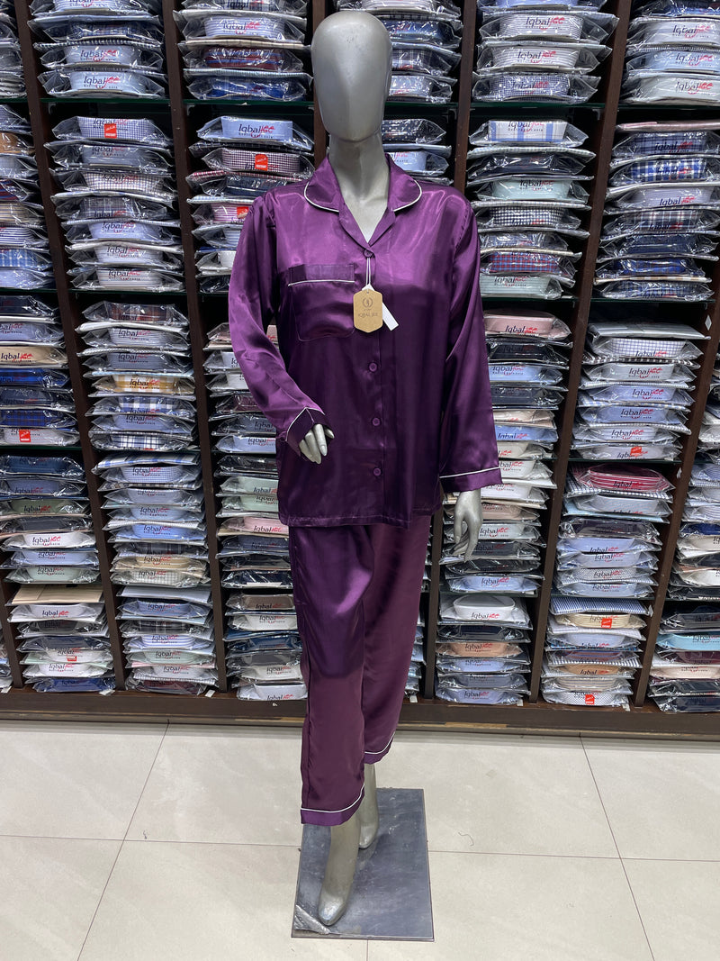 Silk Night Suit for Women – Purple