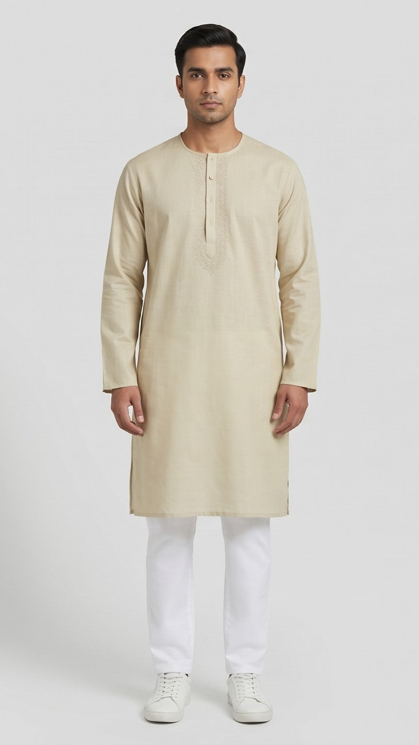 Fawn Classic Round Neck Kurta – Fawn