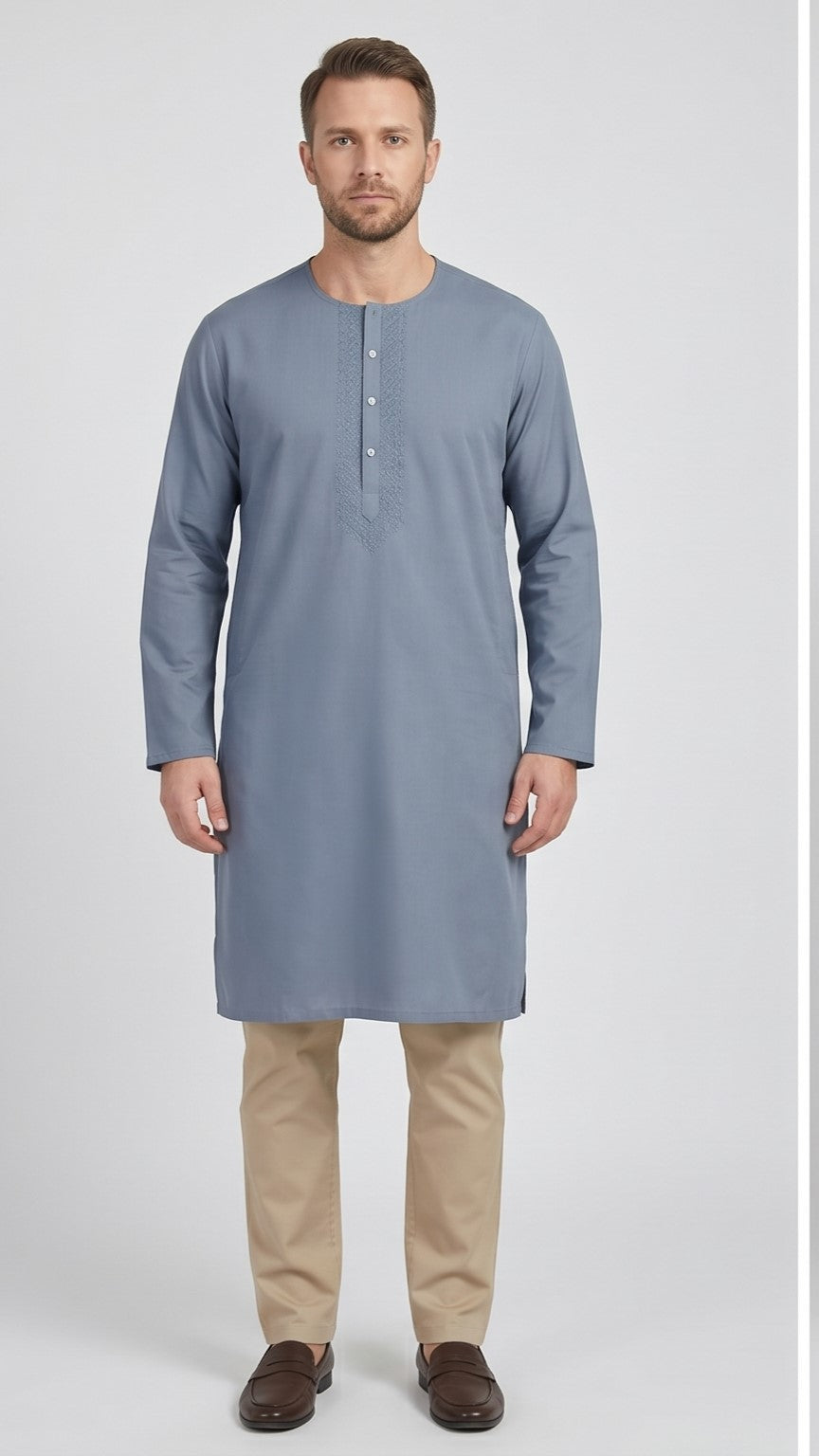 Royal Classic Round Neck Kurta – Deep Blue
