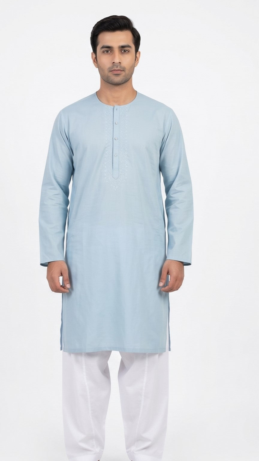 Emerald Classic Round Neck Kurta – See Green