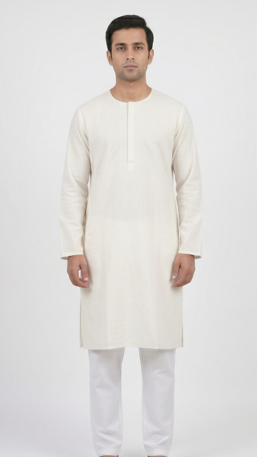 Ivory Classic Round Neck Kurta – Off White