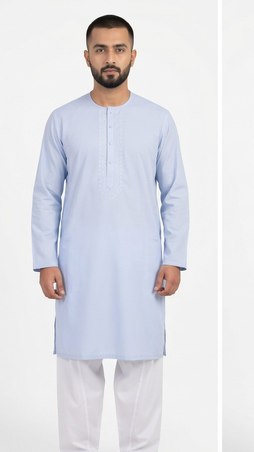Sky Classic Round Neck Kurta – Light Blue