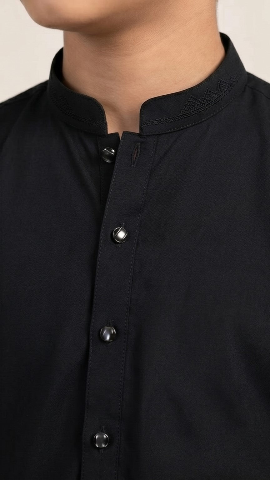 Black Shalwar Kameez – Sherwani Collar Boys (7–15 Years)