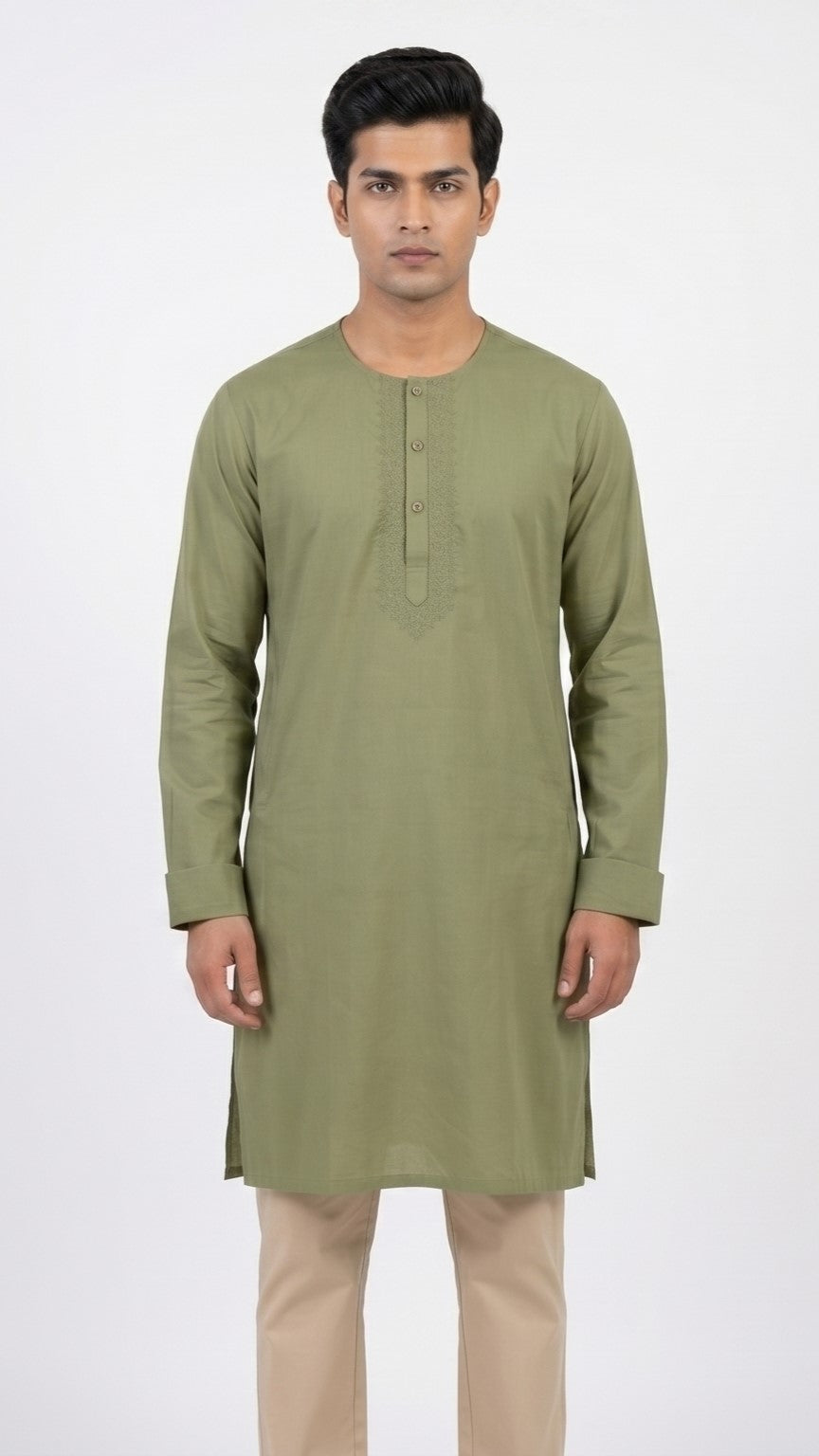 Mehendi Classic Round Neck Kurta – Mehendi