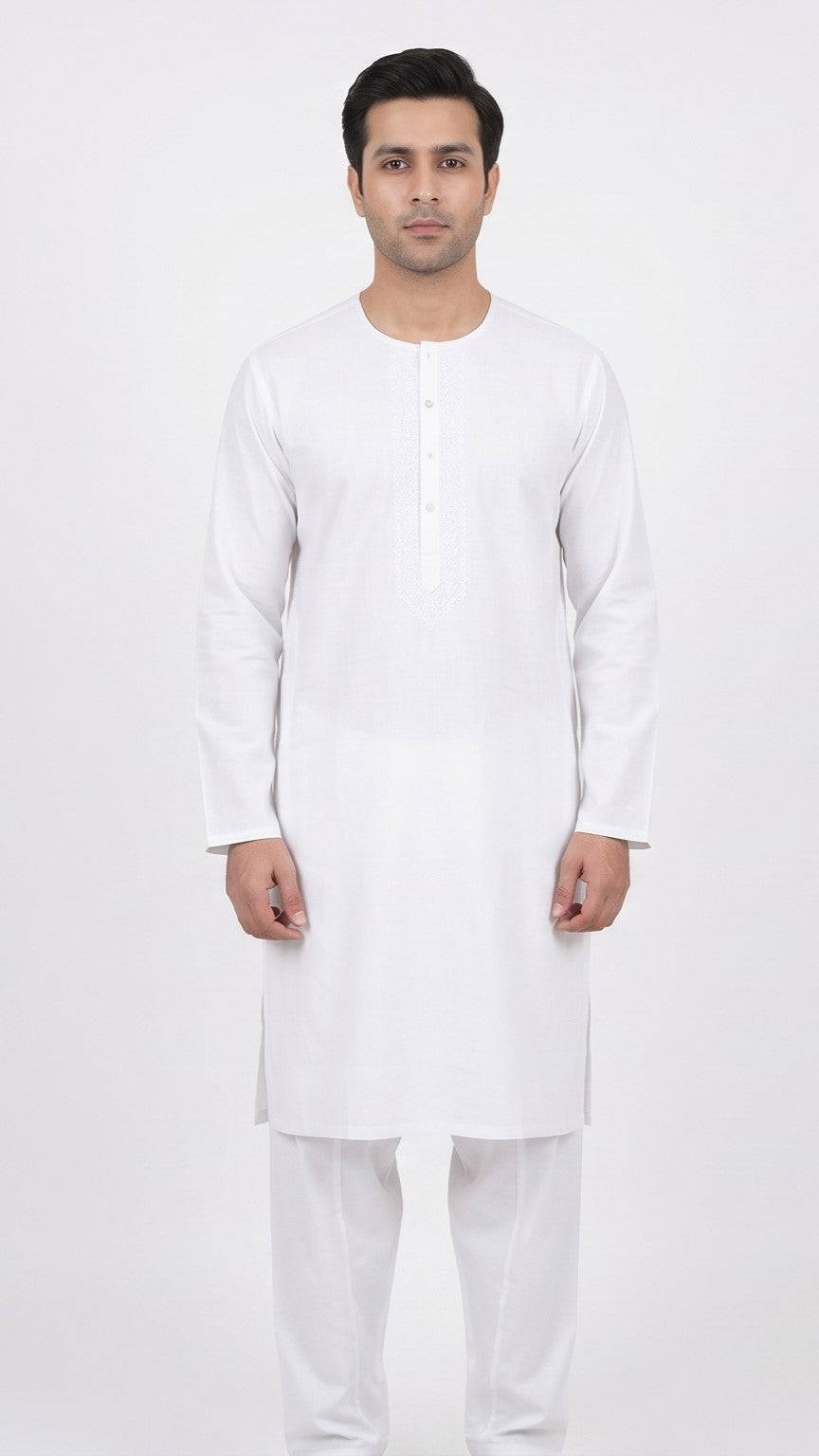 Pure Classic Round Neck Kurta – White