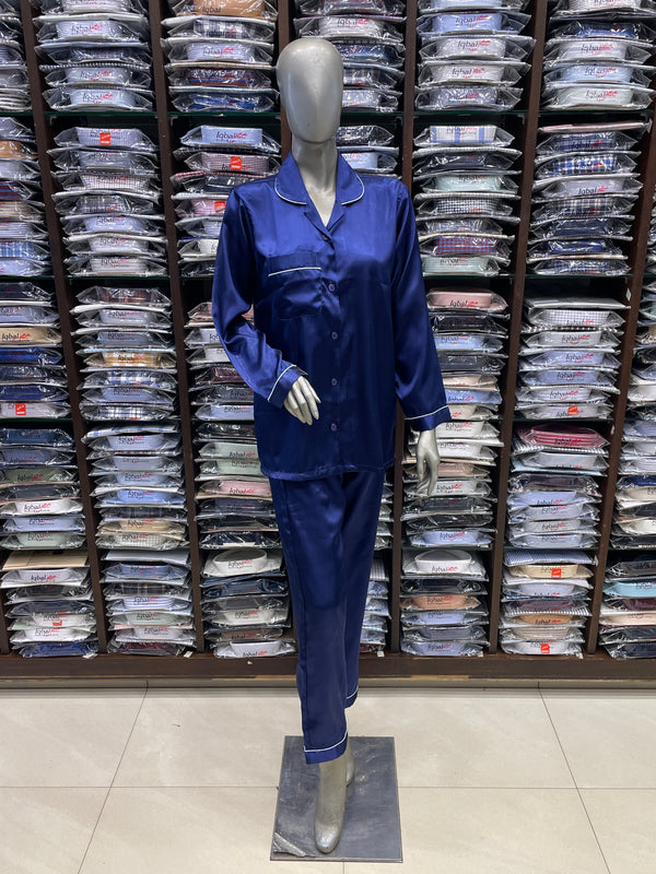 Silk Night Suit for Women – Navy Blue