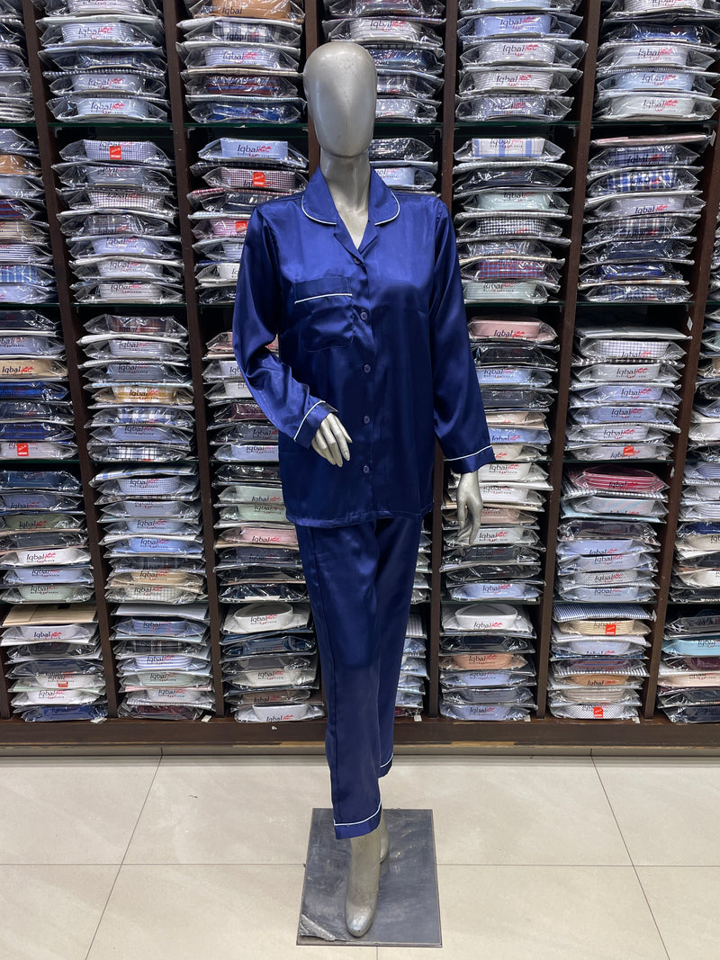 Silk Night Suit for Women – Navy Blue