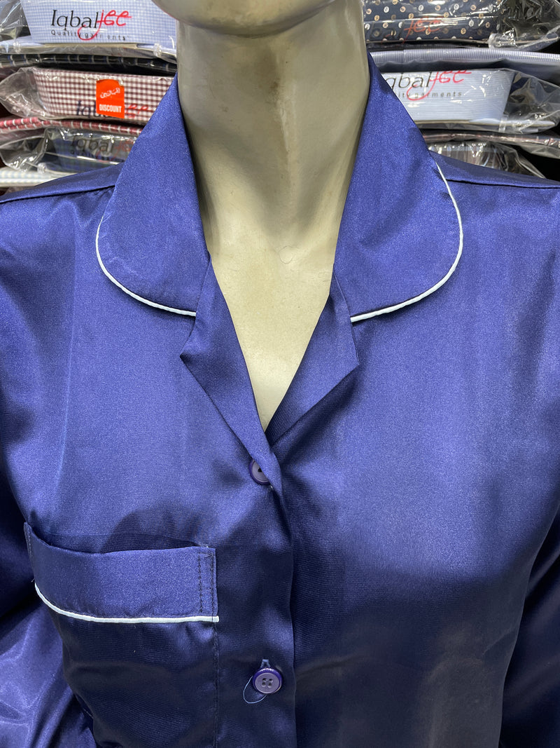 Silk Night Suit for Women – Navy Blue