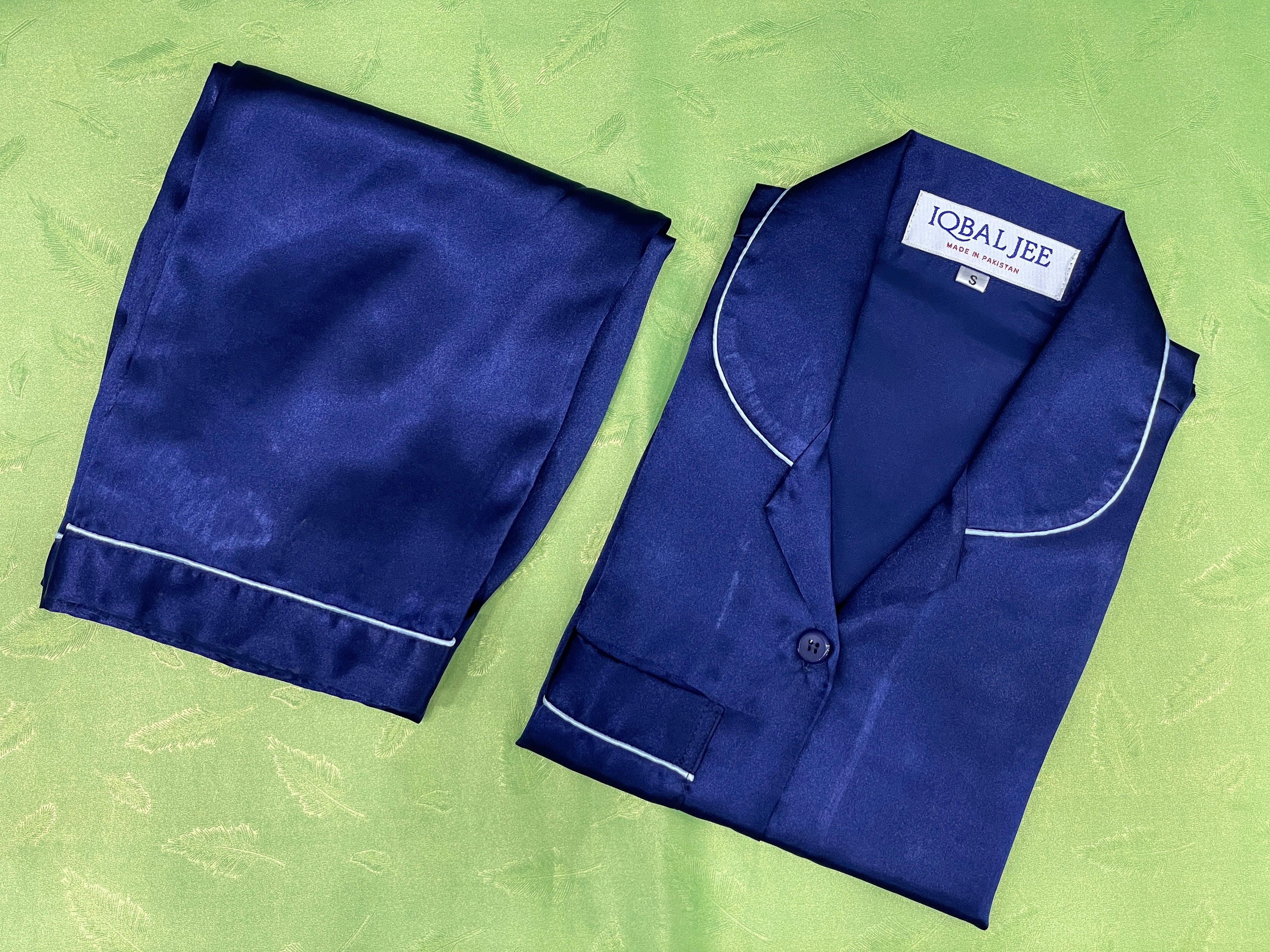 Silk Night Suit for Women – Navy Blue