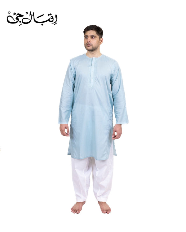 Men’s Round Neck Light Gray Kali Kurta – Premium 100% Pure Cotton