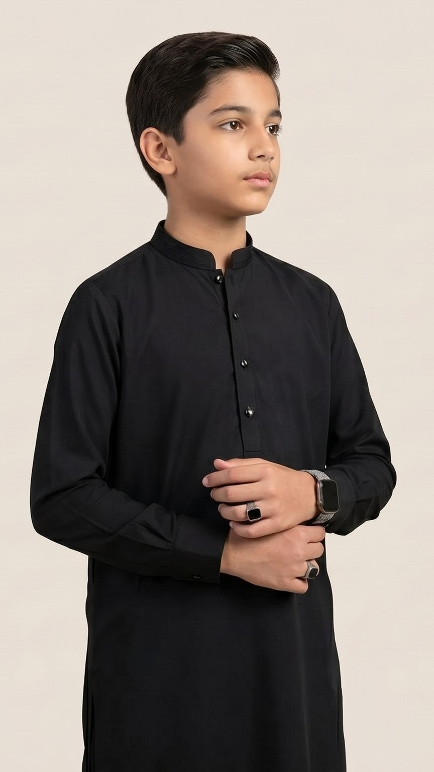 Black Shalwar Kameez – Sherwani Collar Boys (7–15 Years)