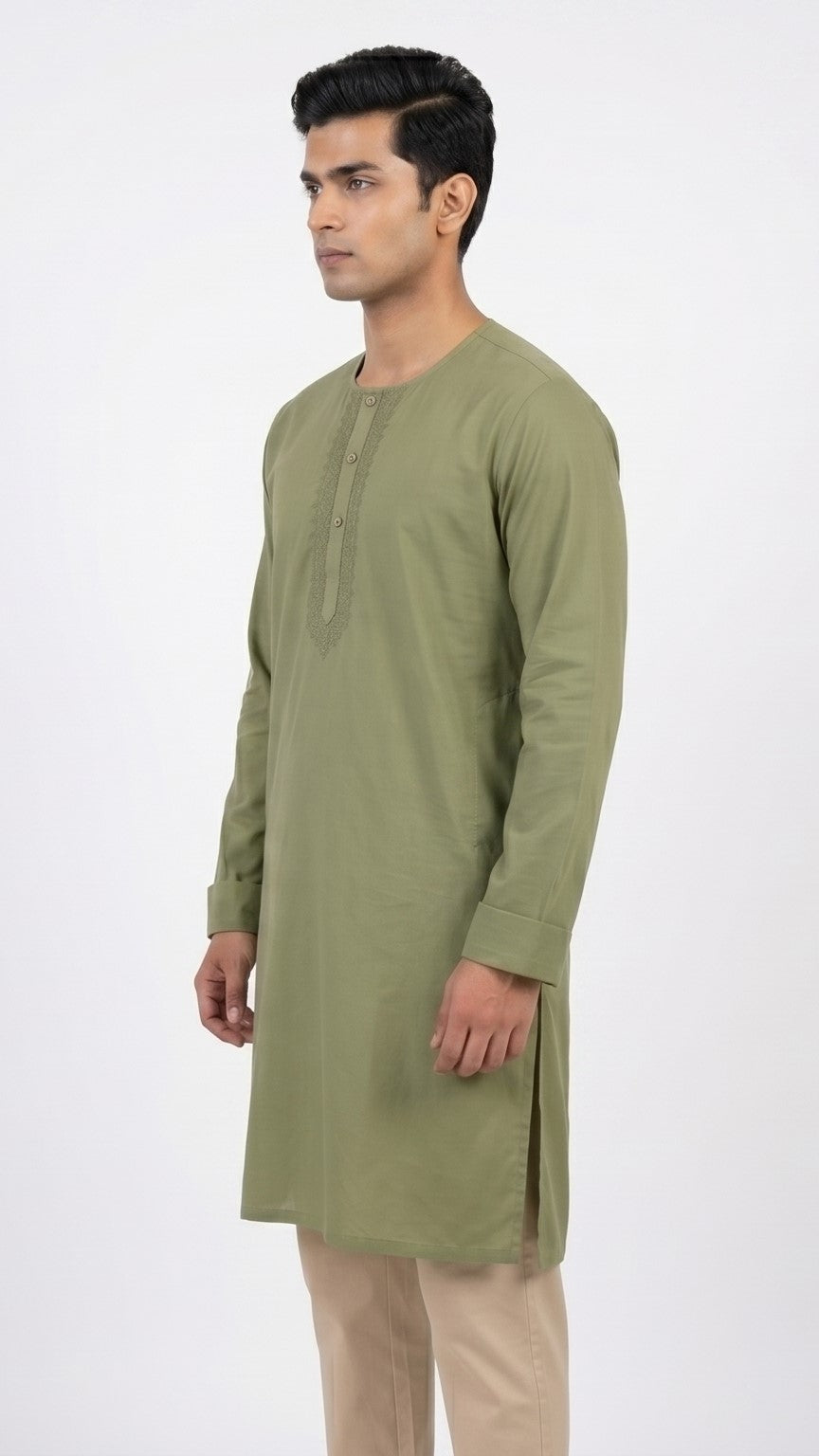 Mehendi Classic Round Neck Kurta – Mehendi