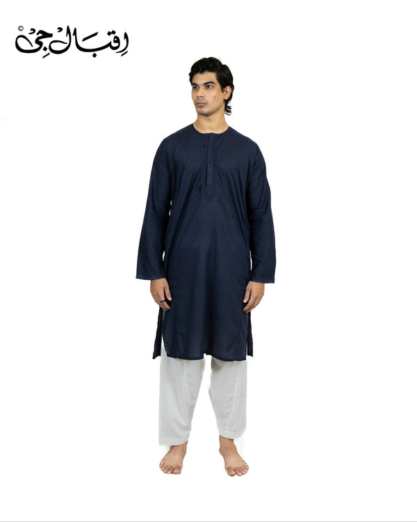 Men’s Round Neck Navy Blue Kali Kurta – Premium 100% Pure Cotton