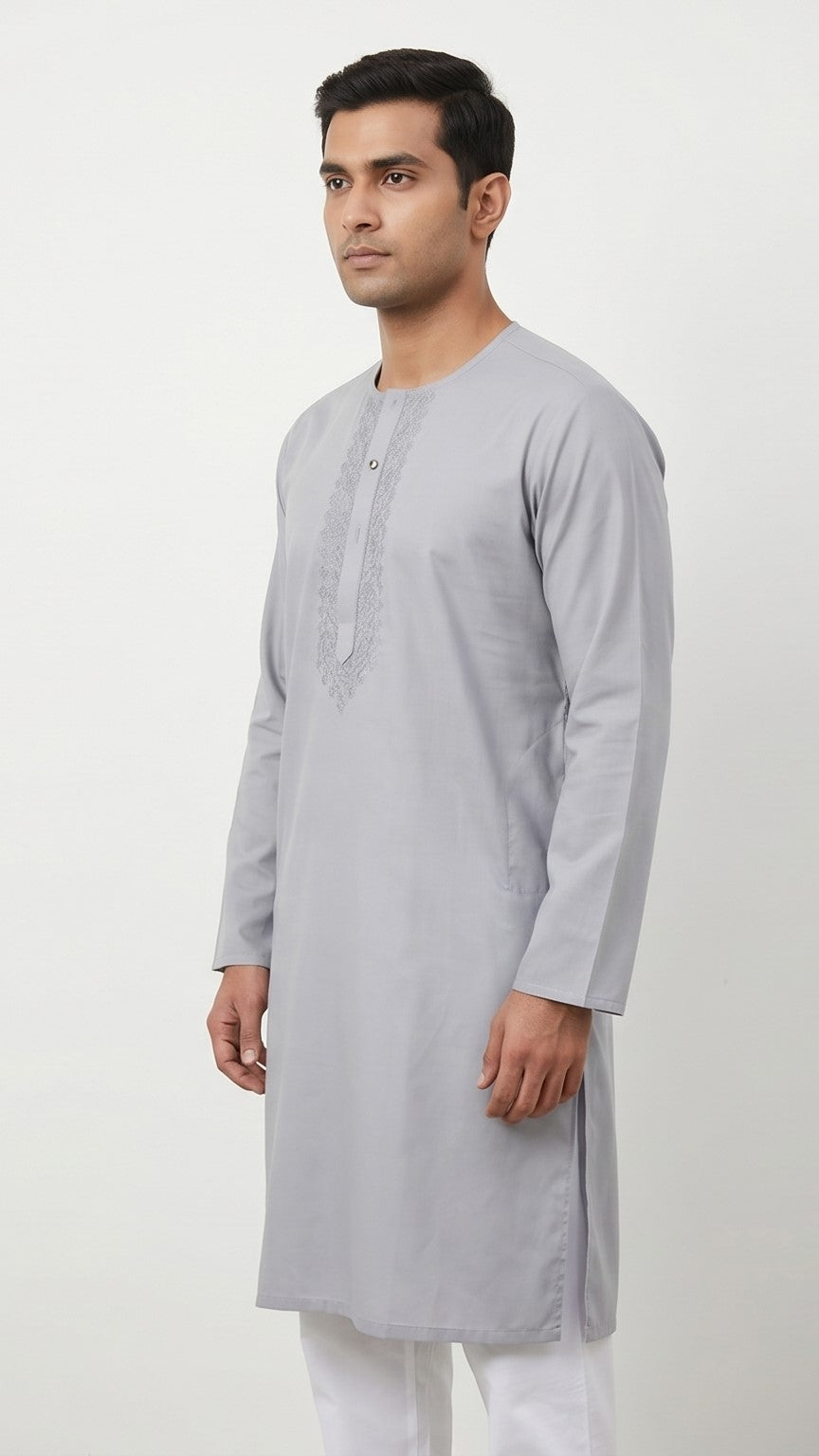 Ash Classic Round Neck Kurta – Ash Grey