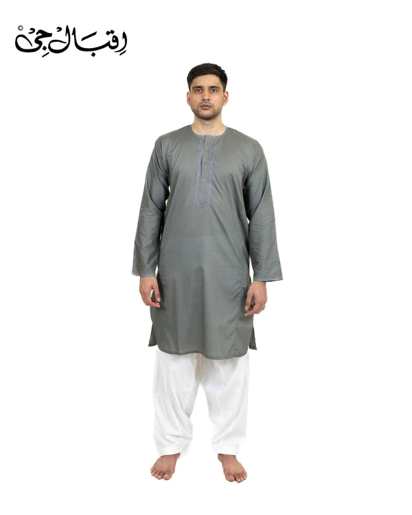 Men’s Round Neck Dark Gray Kali Kurta – Premium 100% Pure Cotton