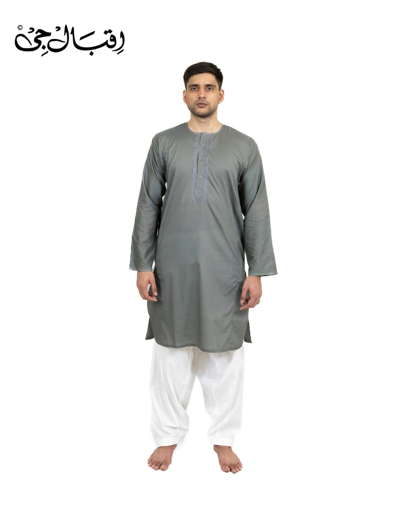 Men’s Round Neck Dark Gray Kali Kurta – Premium 100% Pure Cotton