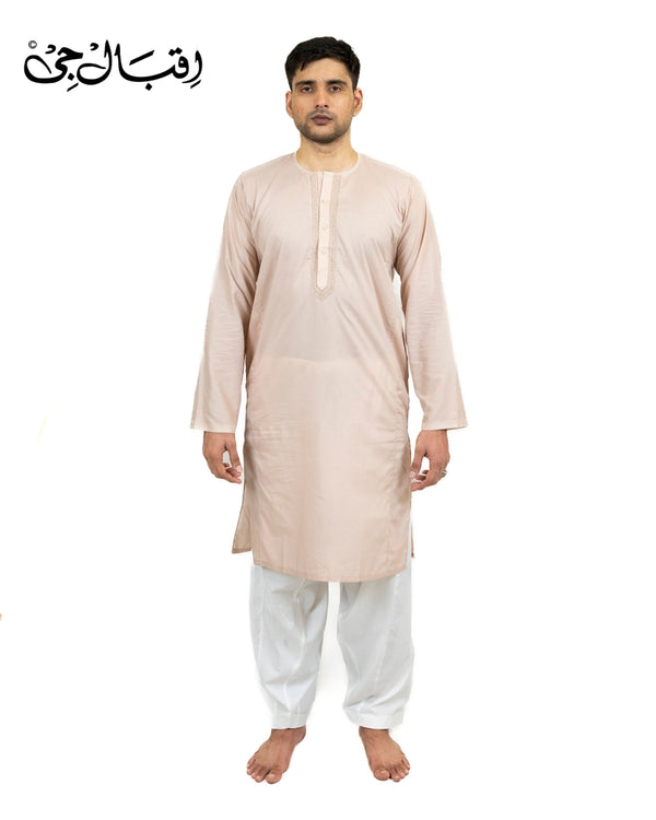 Men’s Round Neck Light Fawn Kali Kurta – Premium 100% Pure Cotton