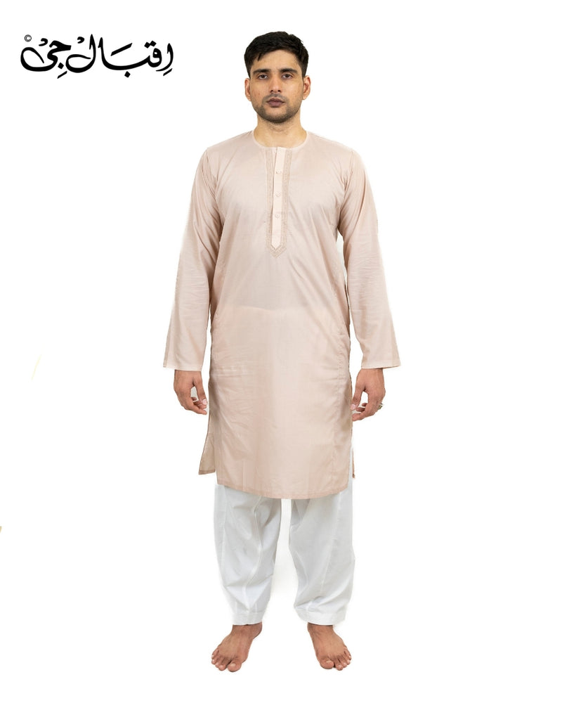 Men’s Round Neck Light Fawn Kali Kurta – Premium 100% Pure Cotton