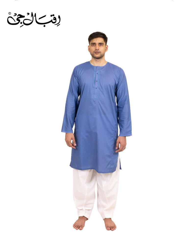 Men’s Round Neck Dark Blue Kali Kurta – Premium 100% Pure Cotton