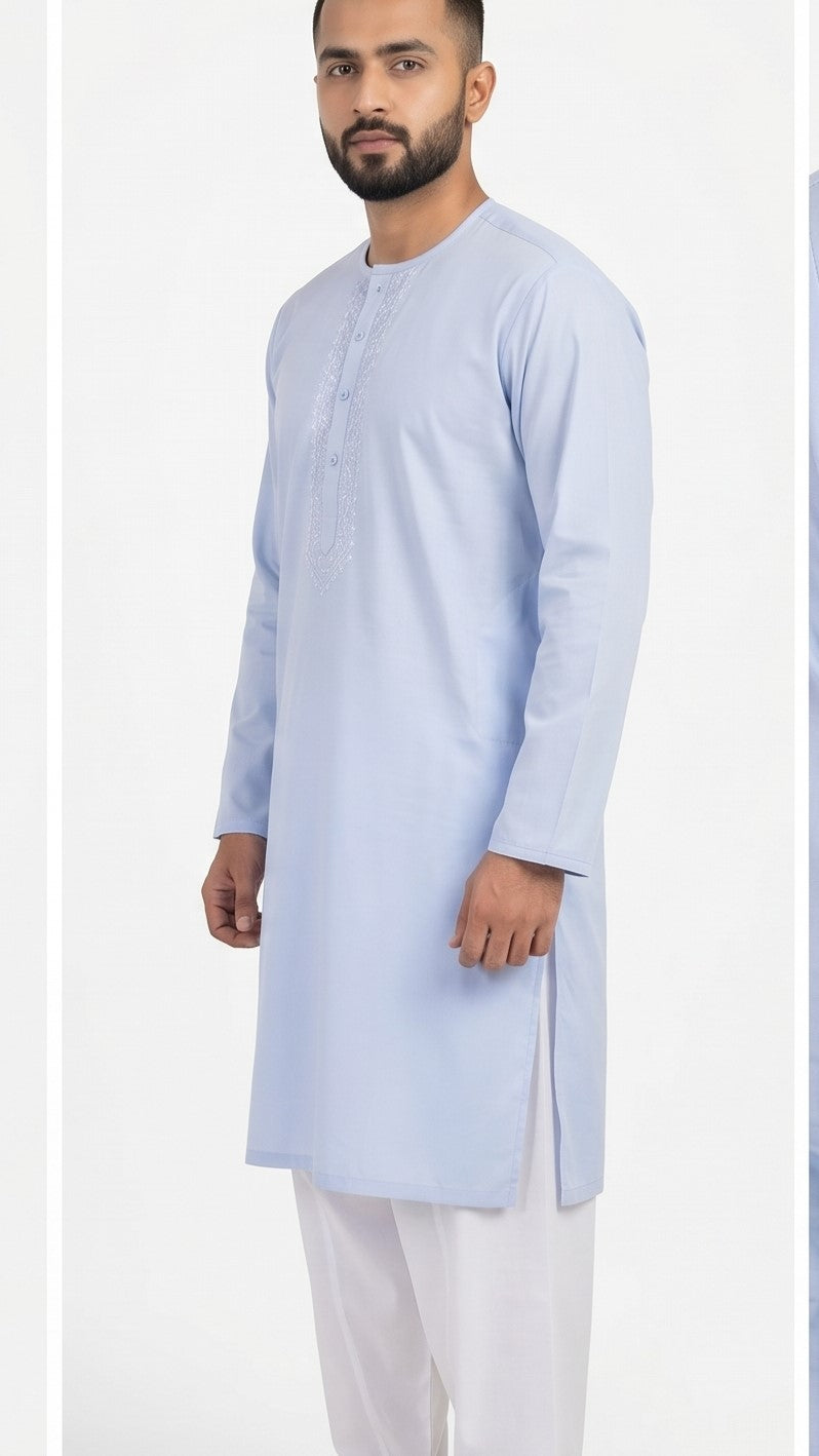 Sky Classic Round Neck Kurta – Light Blue