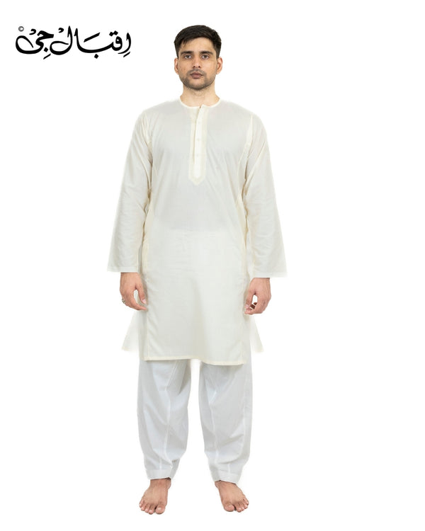 Men’s Round Neck Cream Color Kali Kurta – Premium 100% Pure Cotton