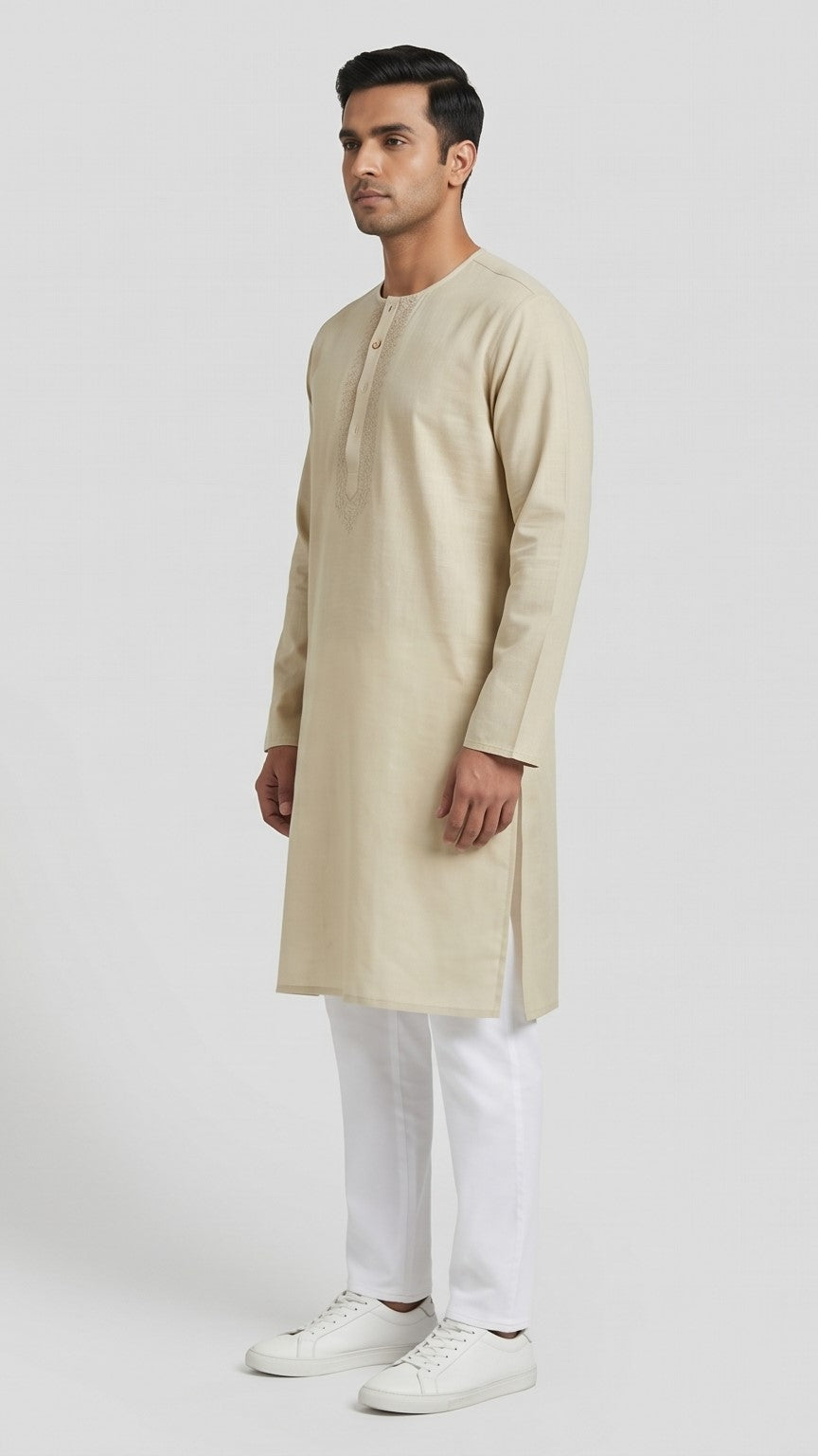 Fawn Classic Round Neck Kurta – Fawn