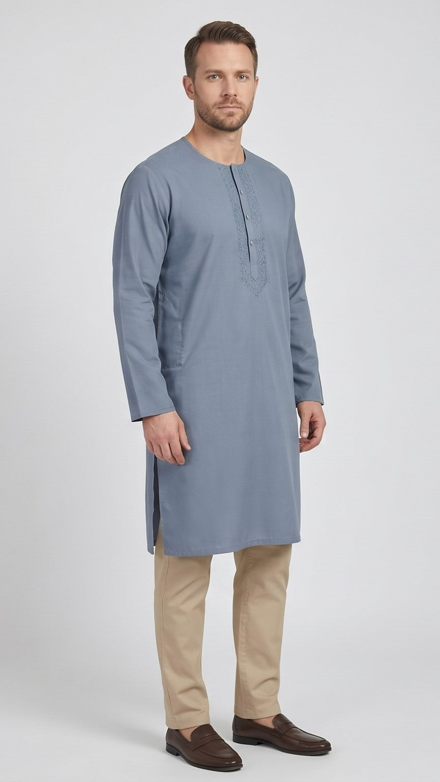 Royal Classic Round Neck Kurta – Deep Blue