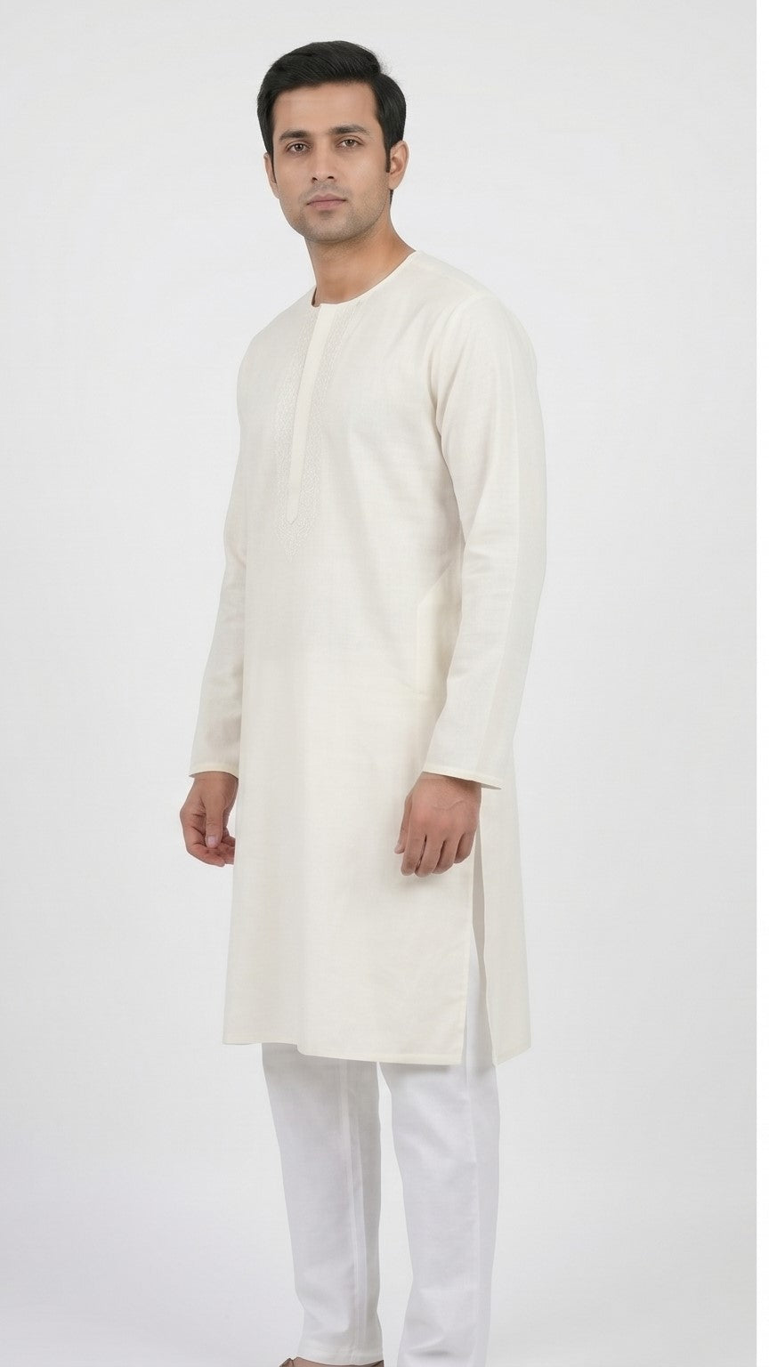 Ivory Classic Round Neck Kurta – Off White