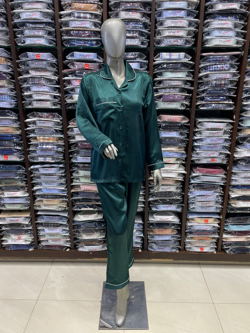 Silk Night Suit for Women – Dark Green