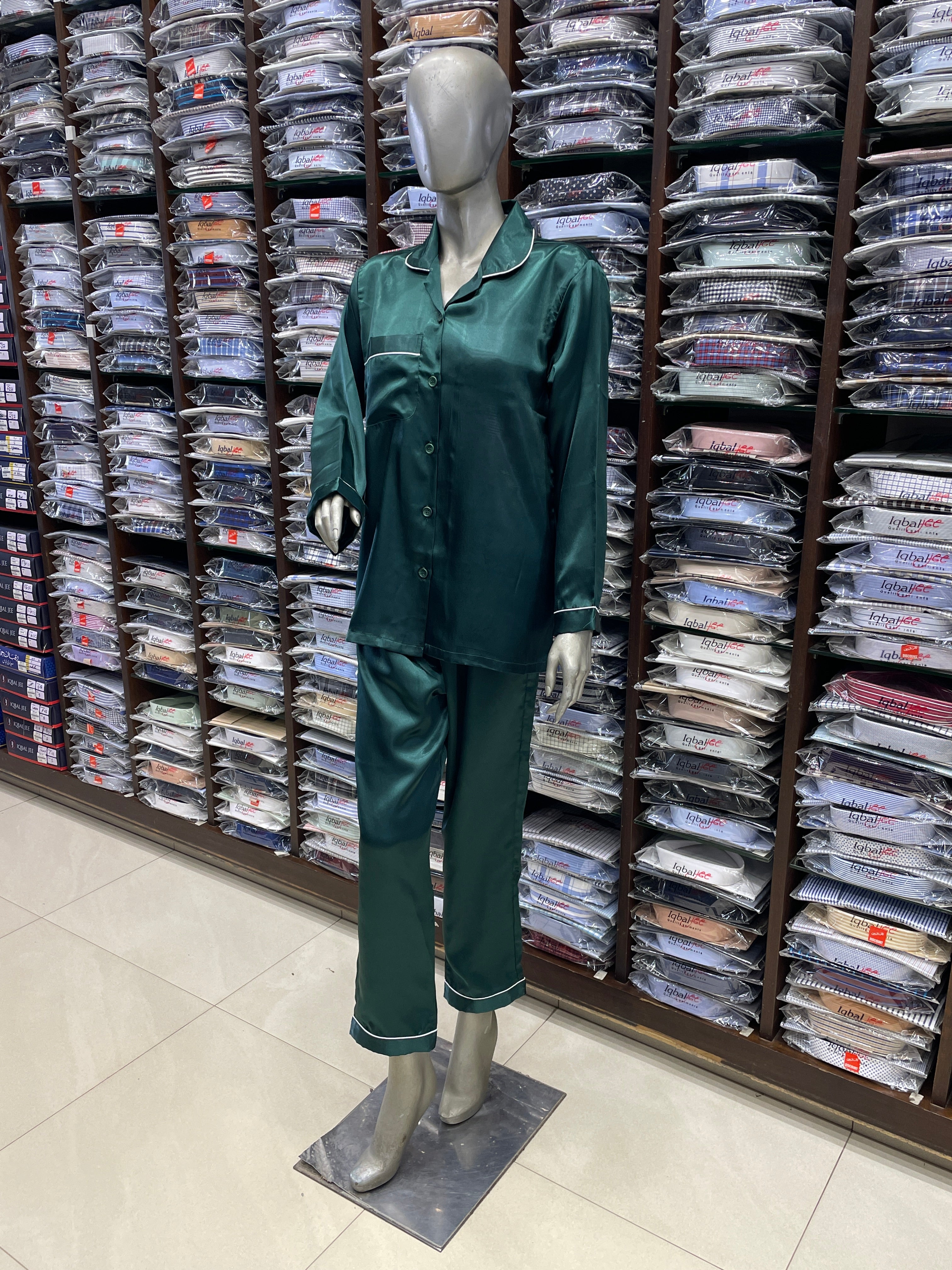 Silk Night Suit for Women – Dark Green