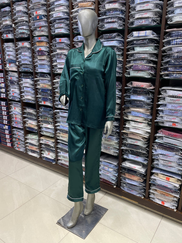 Silk Night Suit for Women – Dark Green