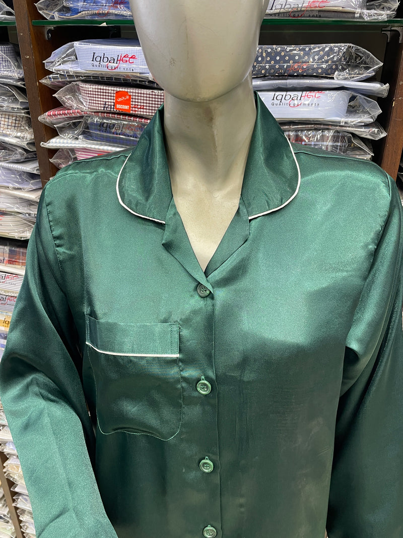 Silk Night Suit for Women – Dark Green