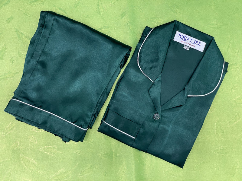 Silk Night Suit for Women – Dark Green