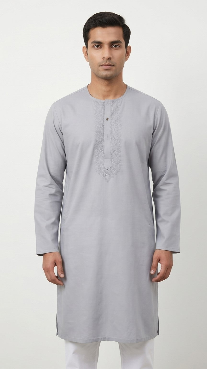 Ash Classic Round Neck Kurta – Ash Grey
