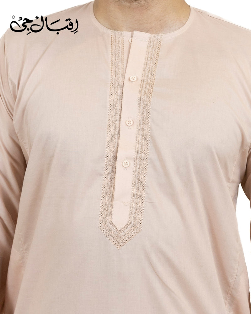 Men’s Round Neck Light Fawn Kali Kurta – Premium 100% Pure Cotton