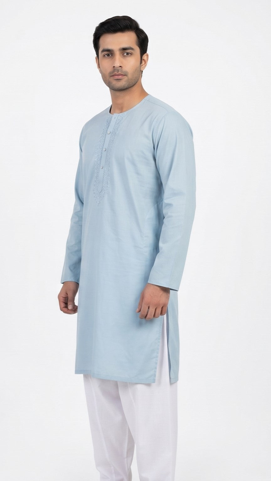 Emerald Classic Round Neck Kurta – See Green