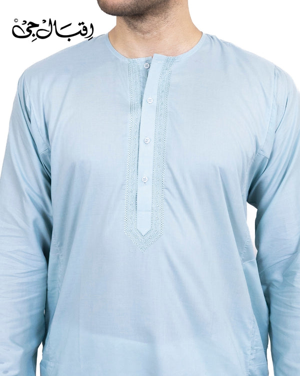 Men’s Round Neck Light Gray Kali Kurta – Premium 100% Pure Cotton