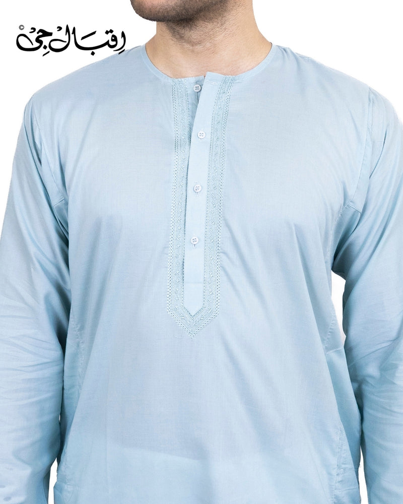 Men’s Round Neck Light Gray Kali Kurta – Premium 100% Pure Cotton