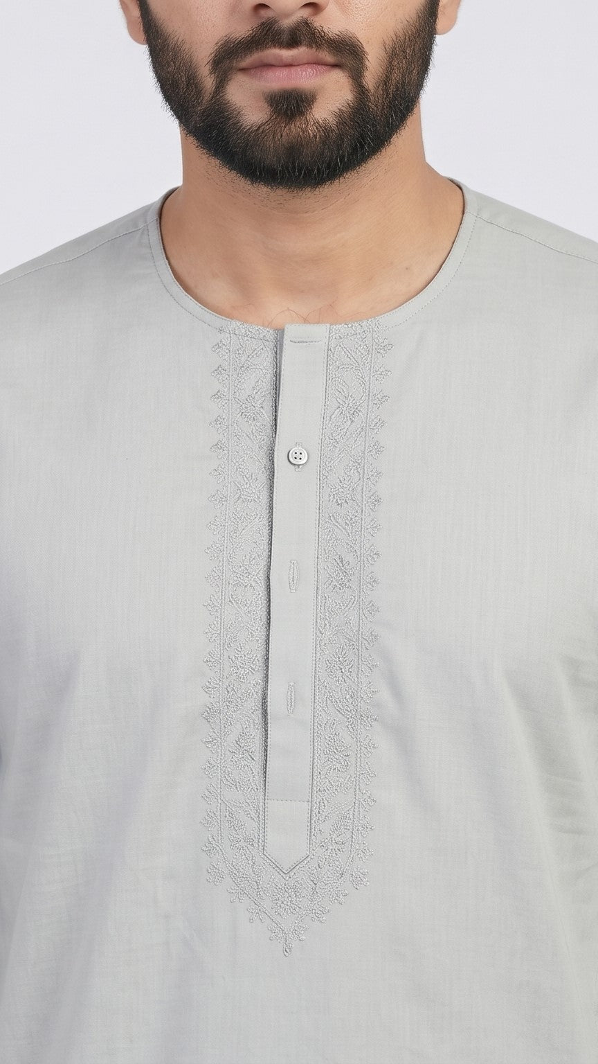 Mist Grey Classic Round Neck Kurta – Light Grey