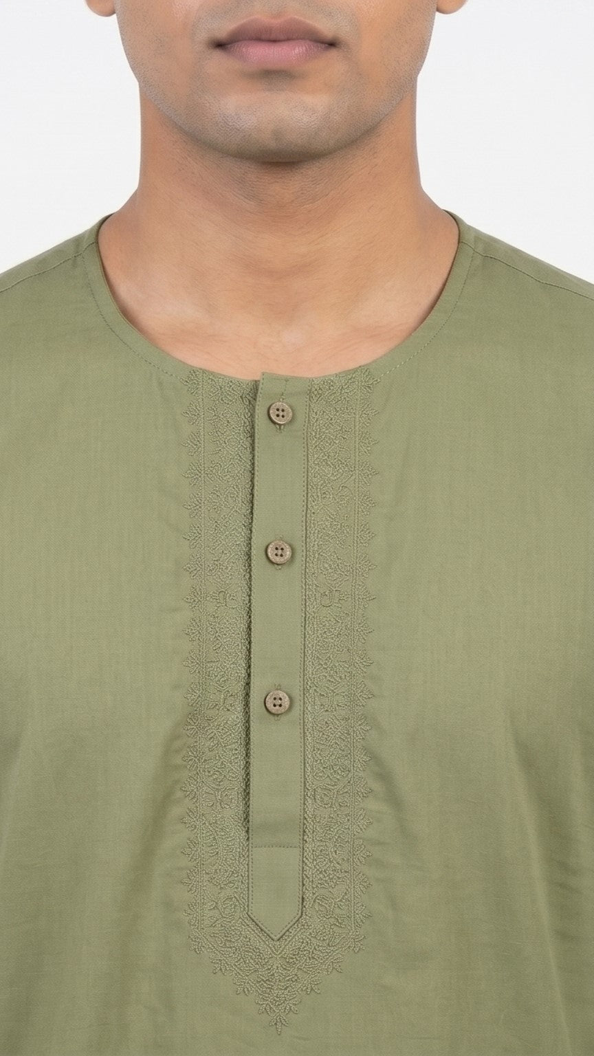 Mehendi Classic Round Neck Kurta – Mehendi