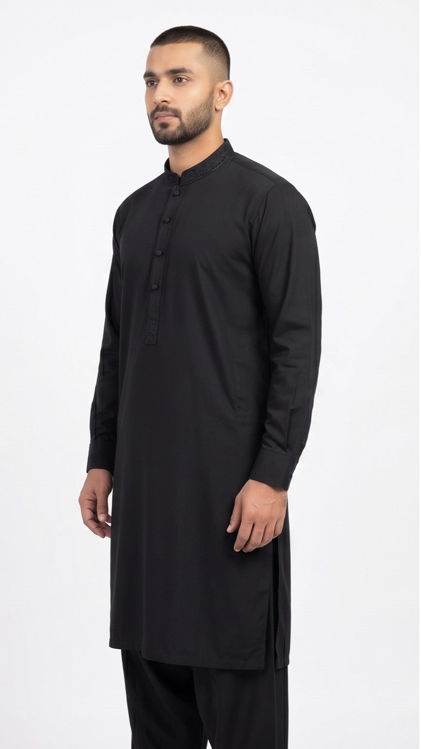 Black Shalwaar Qameez With Embroidery - Large