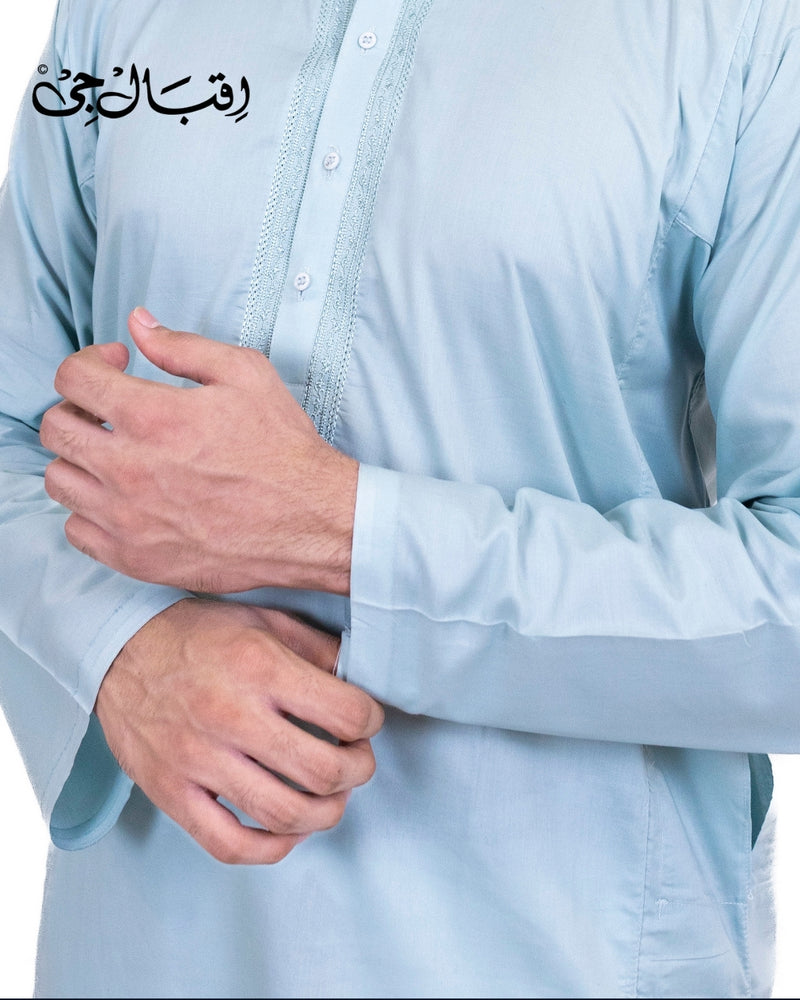 Men’s Round Neck Light Gray Kali Kurta – Premium 100% Pure Cotton