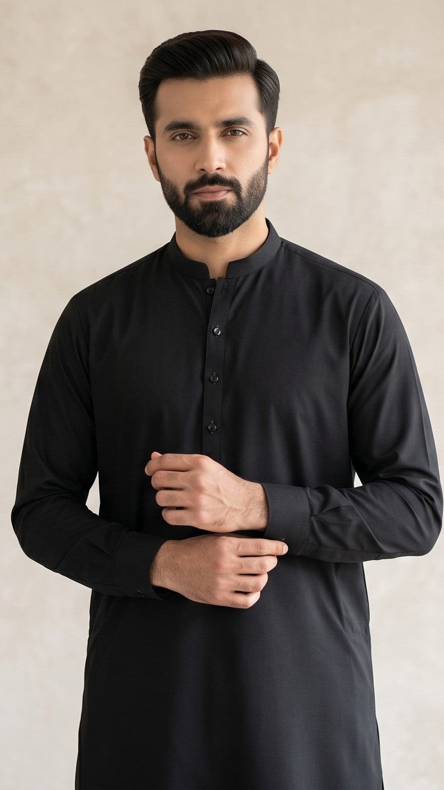 Men’s Black Shalwar Kameez | Bend Collar